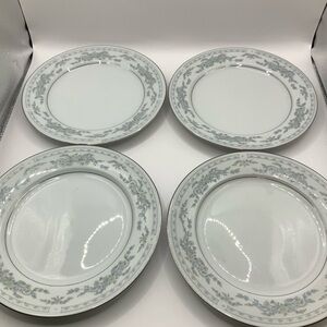 Somerset Blue, Pink & Green Flowers w/Blue Ribbon Silver Trimmed Bread Plate